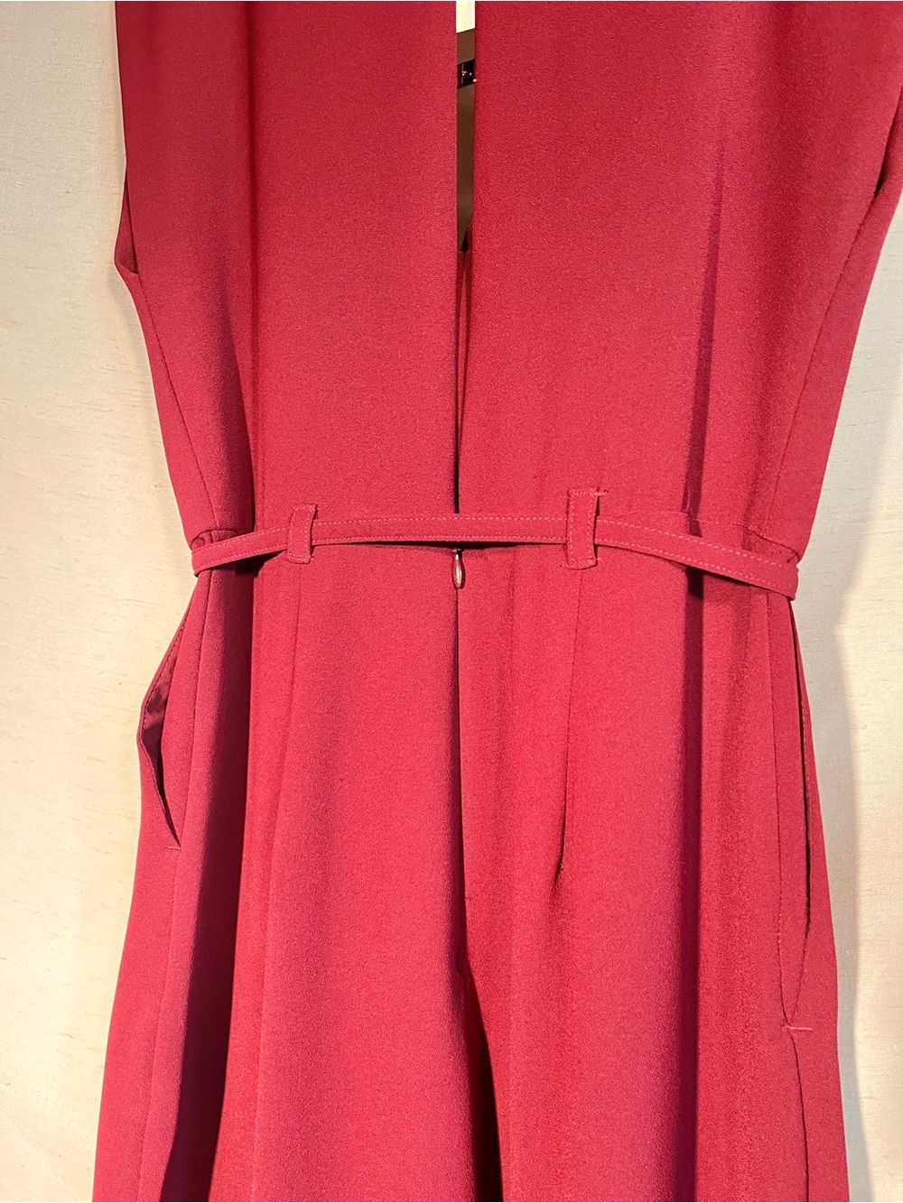 Zara Wide-Leg Belted Jumpsuit Maroon Size Small Elegant V-Neck Wide Leg - Picture 11 of 16